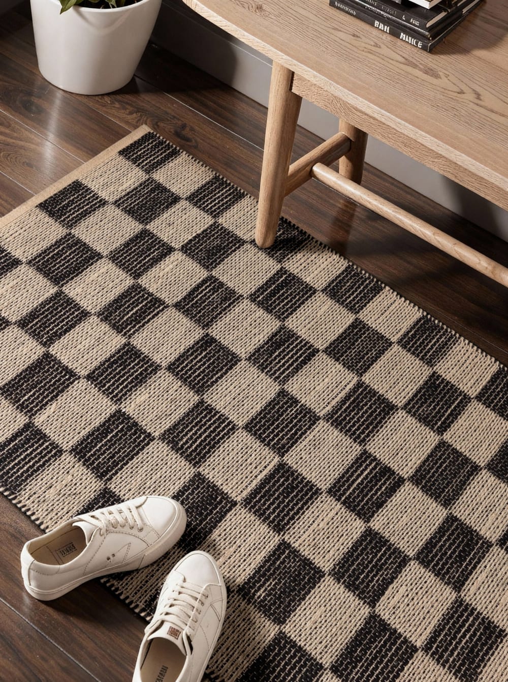 Tapis en jute fait à la main damier 80x300cm — vue 4