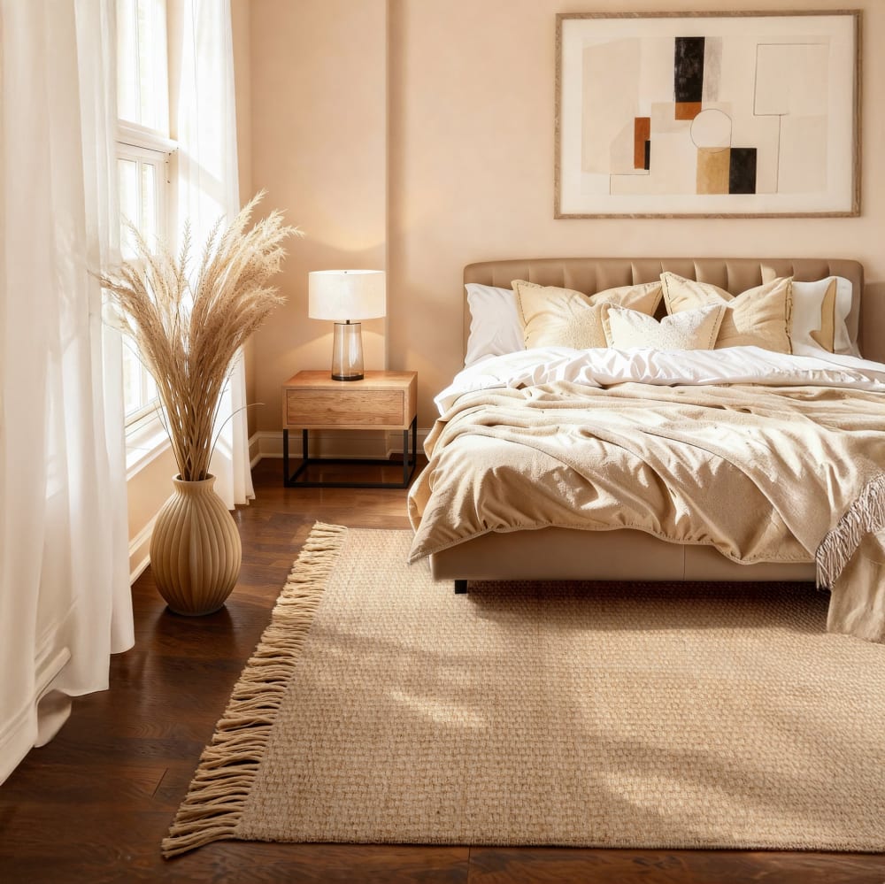 Tapis jute à franges fait main beige 200x300cm — vue 3