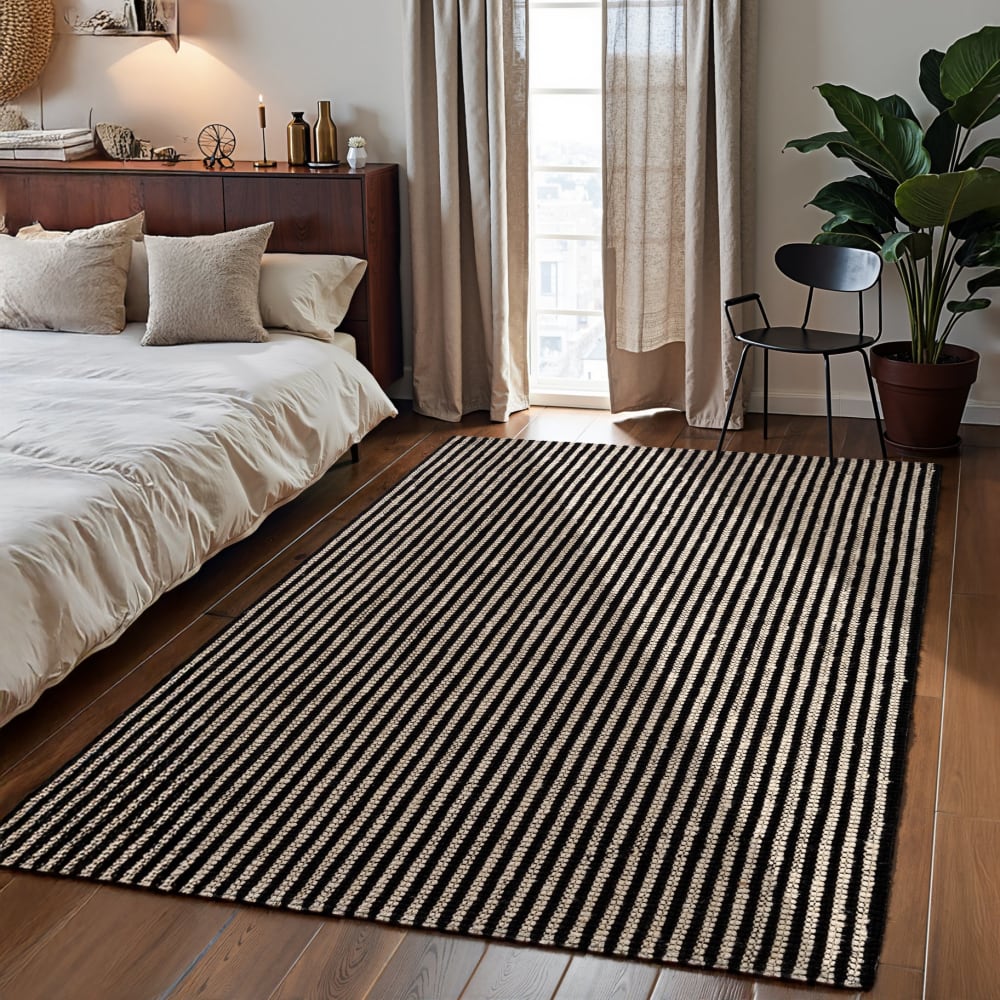 Tapis en jute naturelle bouclée noir et blanc 200x300cm — vue 3