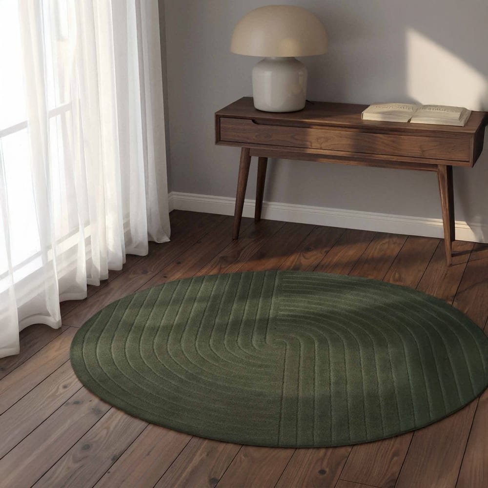 Tapis rond en laine tuftée main vert 150cm — vue 3