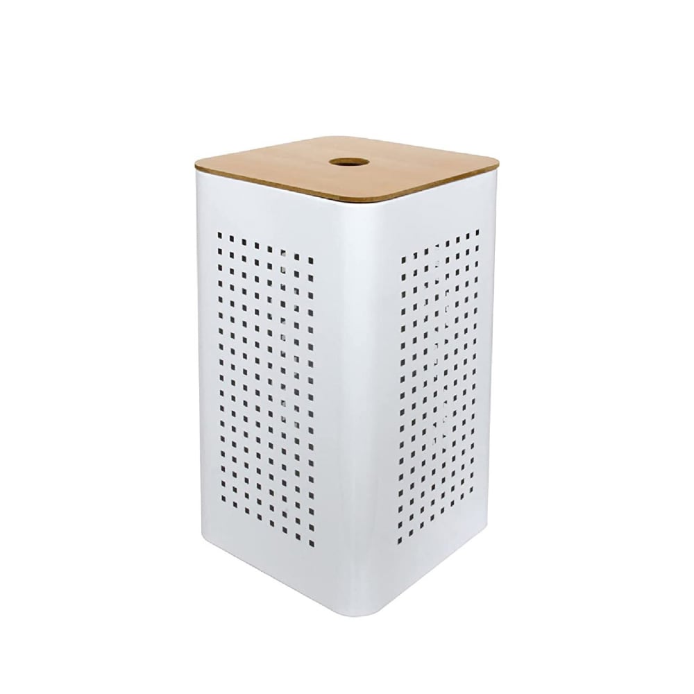 Panier à linge en métal - bois blanc