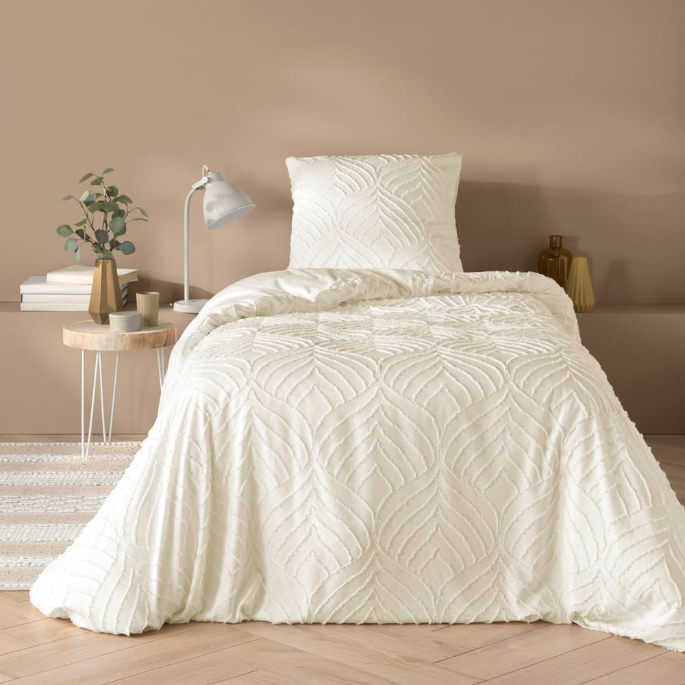 Parure de lit 3 pièces tufté microfibre ivoire 140 x 200