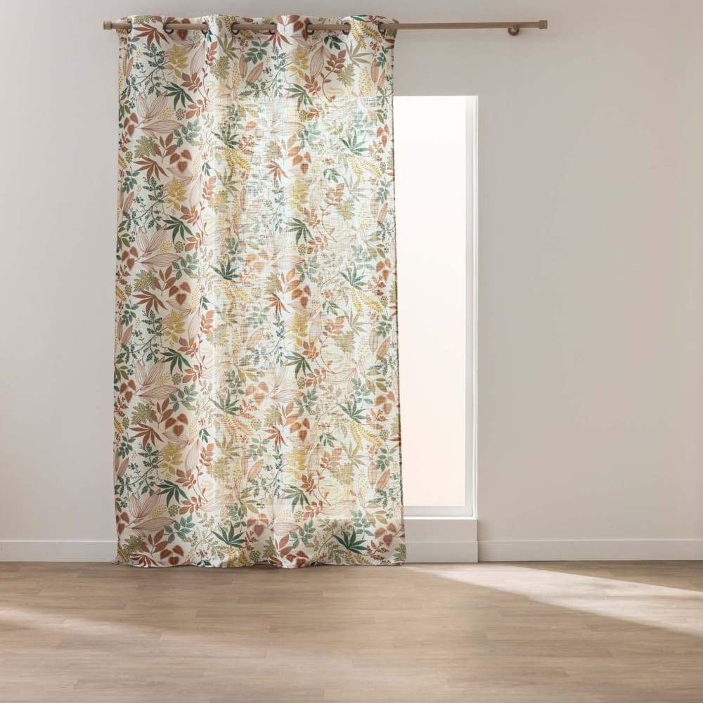 Rideau à œillets polylin imprimé feuilles tamisant poly-lin orange 140