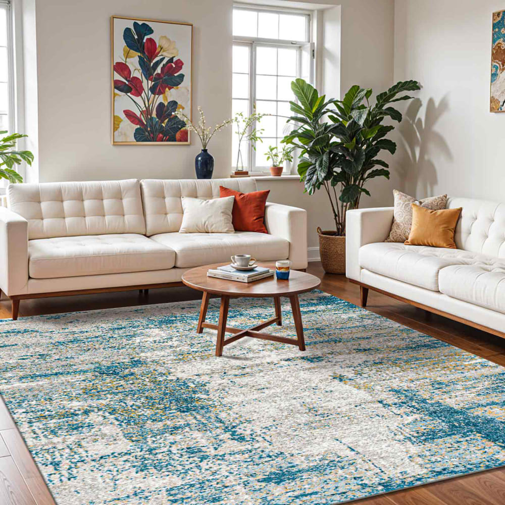 Tapis abstrait moderne bleu canard 160x213 — vue 3