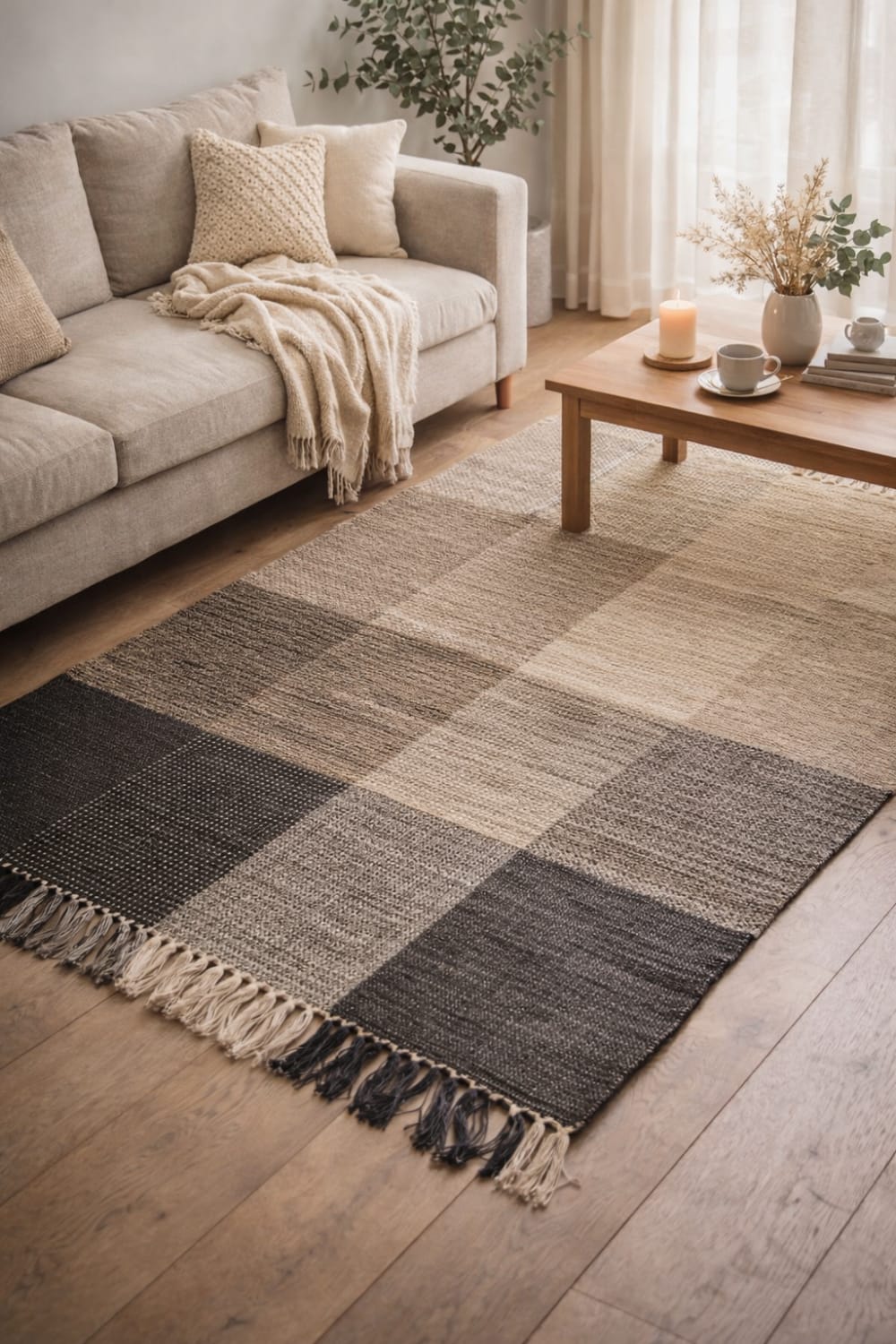 Tapis rectangulaire en coton avec motifs marrons et écrus 120 x 180 cm — vue 3