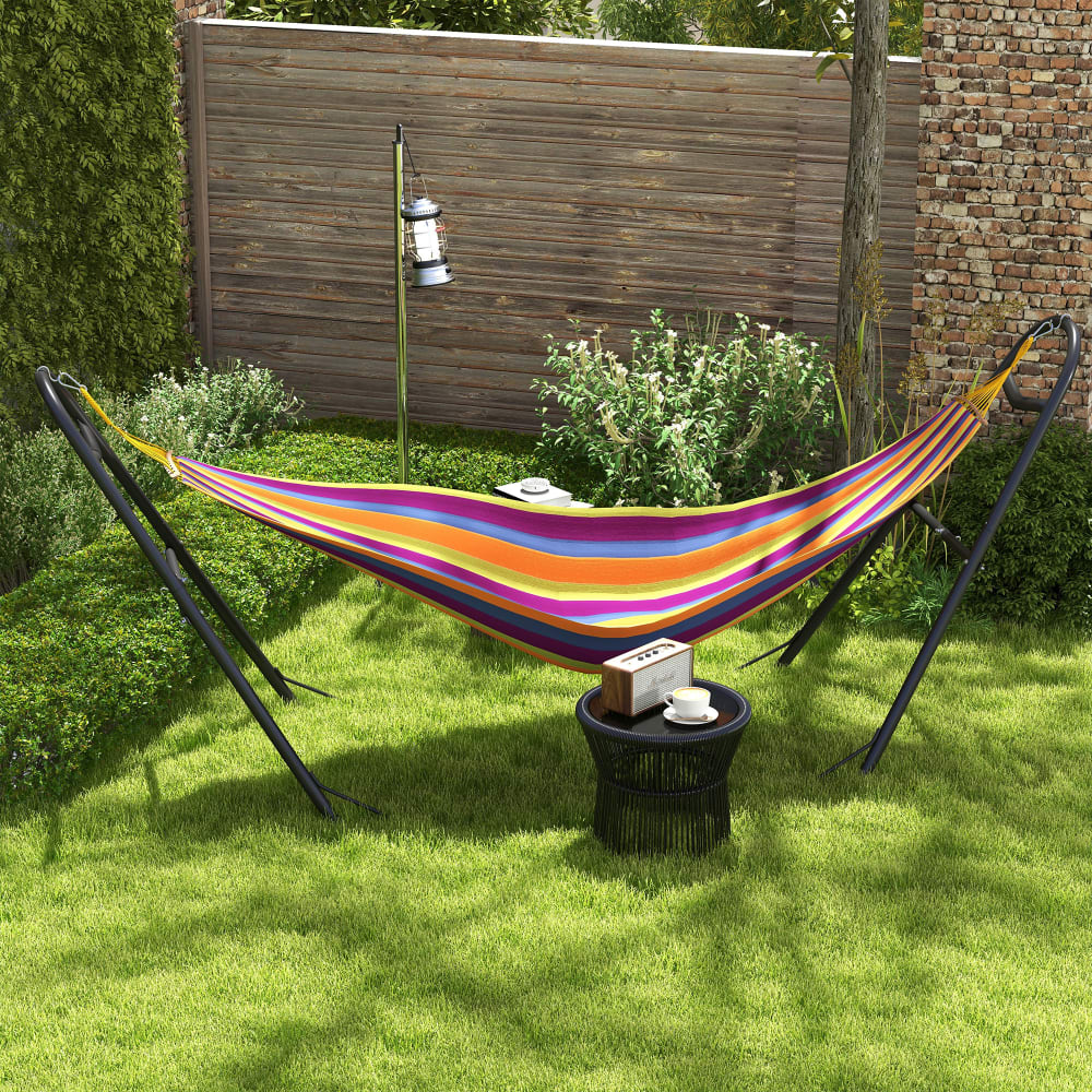 Support de Hamac à 2 Personnes Cadre de Hamac en Métal Réglable Noir