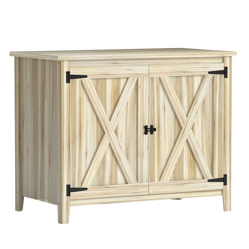 Armoire de jardin en bois étagères et double portes effet bois naturel