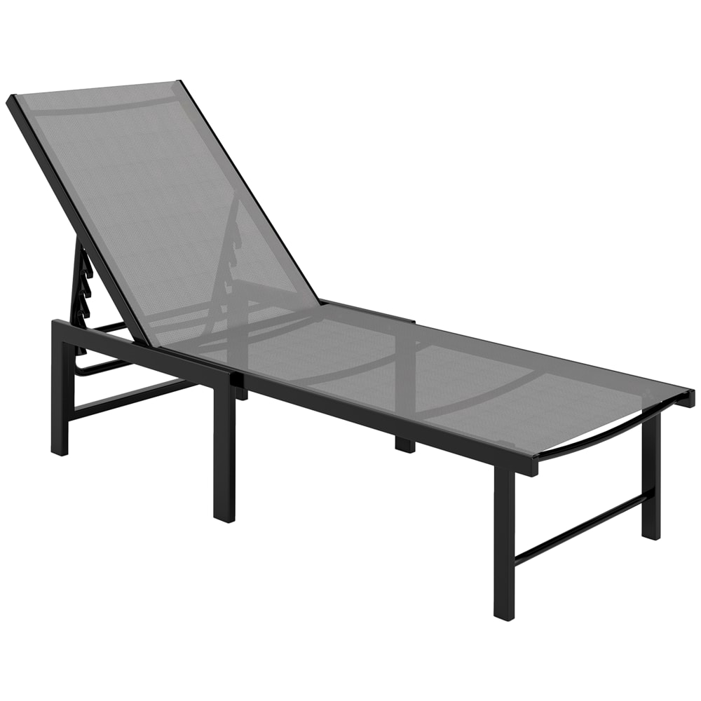 Chaise longue jardin extérieur inclinable assise textilène acier gris