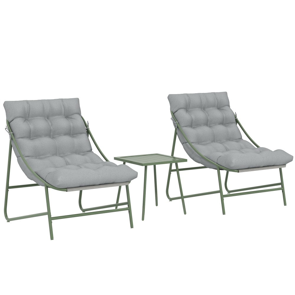 Salon de jardin bistro 3 pièces coussins métal gris clair