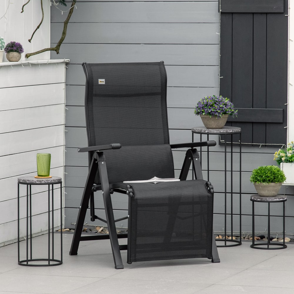Chaise longue pliable dossier réglable textilène noir