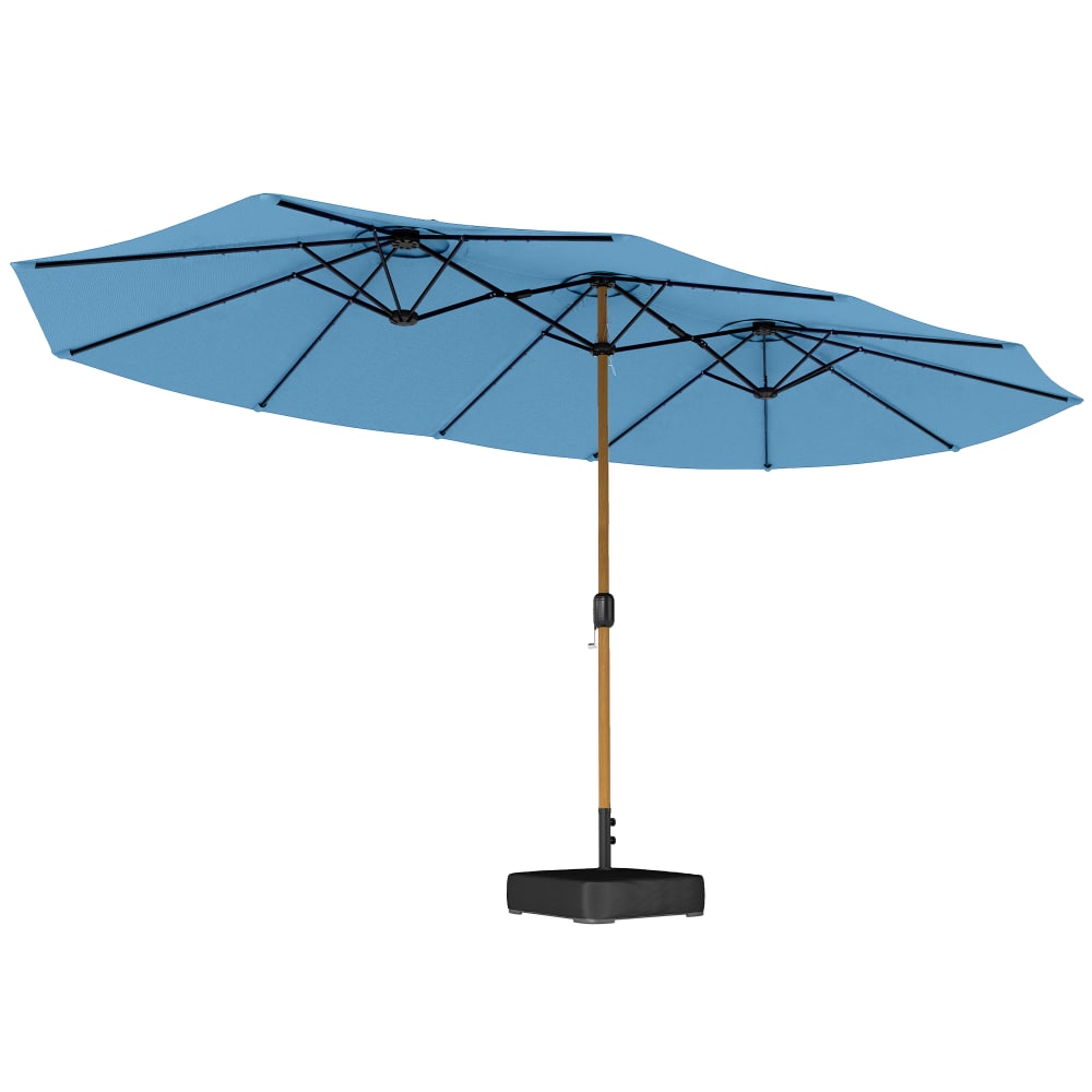 Parasol de jardin double manivelle base incluse polyester bleu