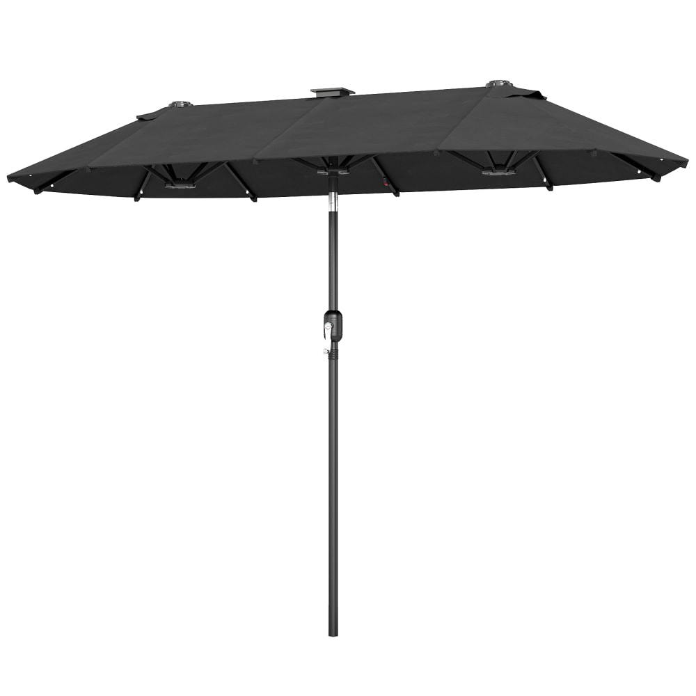 Parasol de jardin double 3 x 1,5 m éclairage solaire polyester gris
