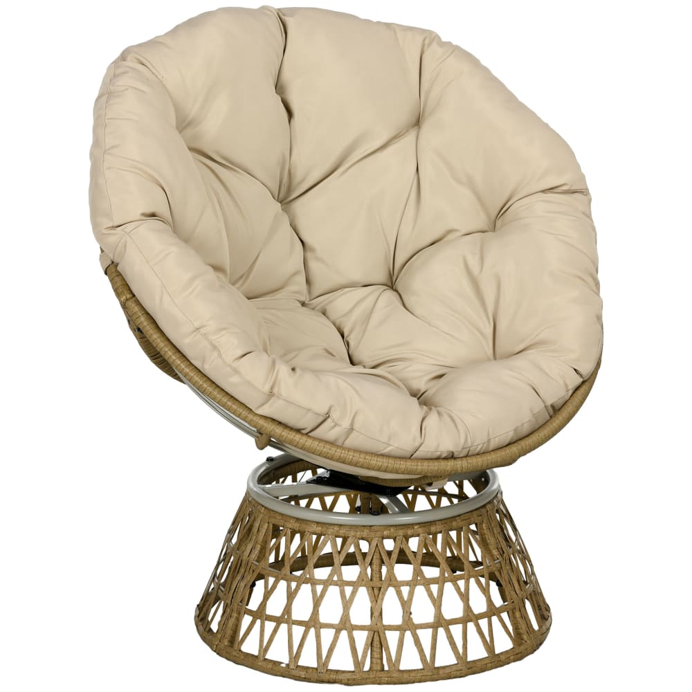 Fauteuil papasan pivotant à 360° coussin résine tressé rotin PE kaki