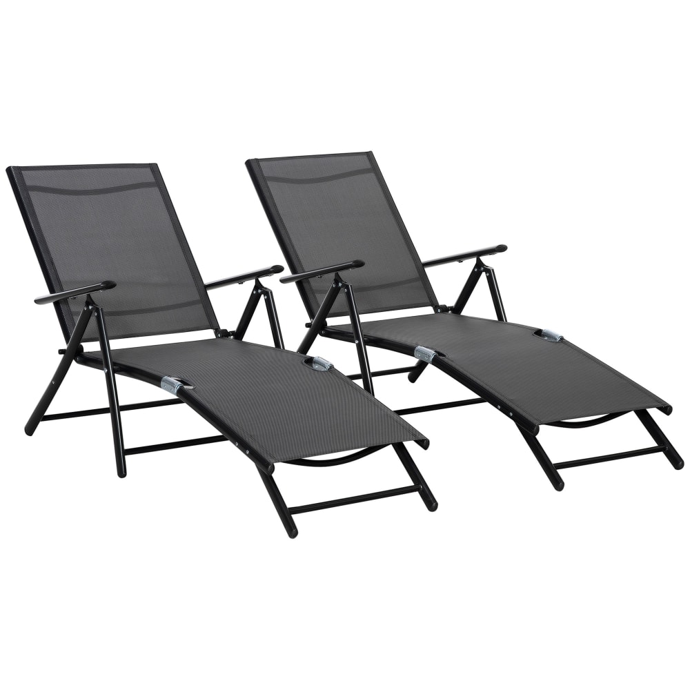 Lot de 2 bain de soleil pliante cadre en aluminium noir