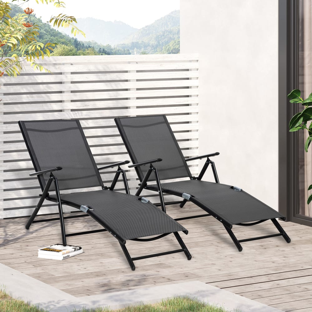 Lot de 2 bain de soleil pliante cadre en aluminium noir