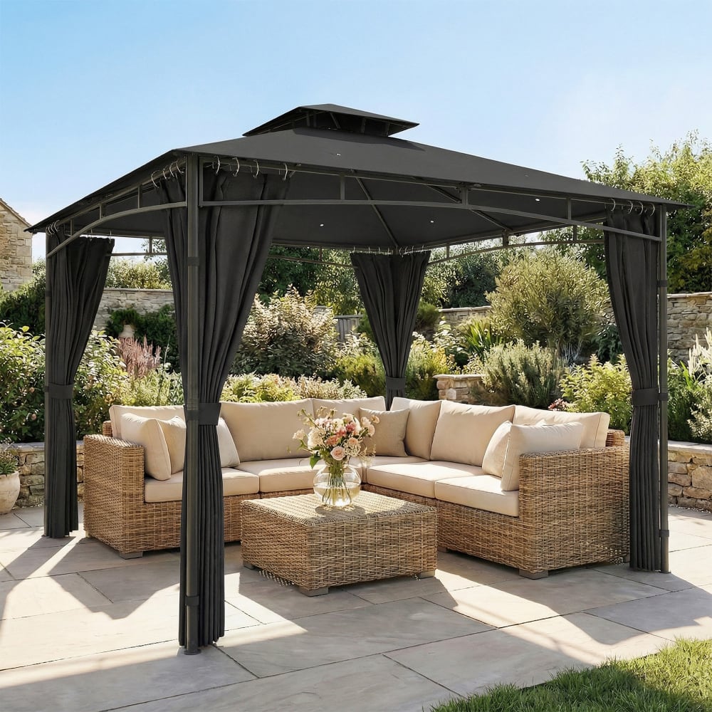Tonnelle de jardin extérieur toit double métal gris anthracite