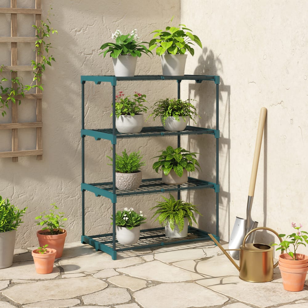 Étagère à fleurs en acier 4 niveaux intérieur et extérieur vert — vue 3