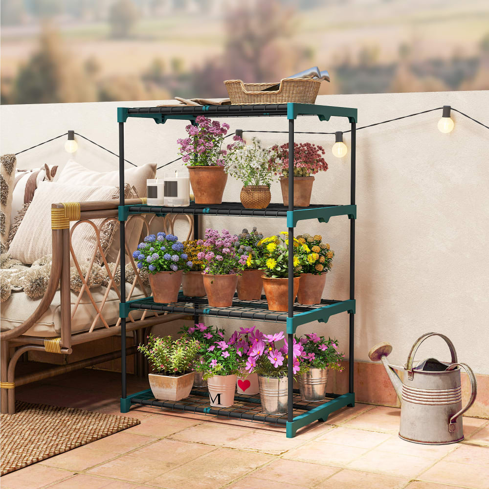 Étagère à fleurs en acier 4 niveaux intérieur et extérieur vert — vue 4