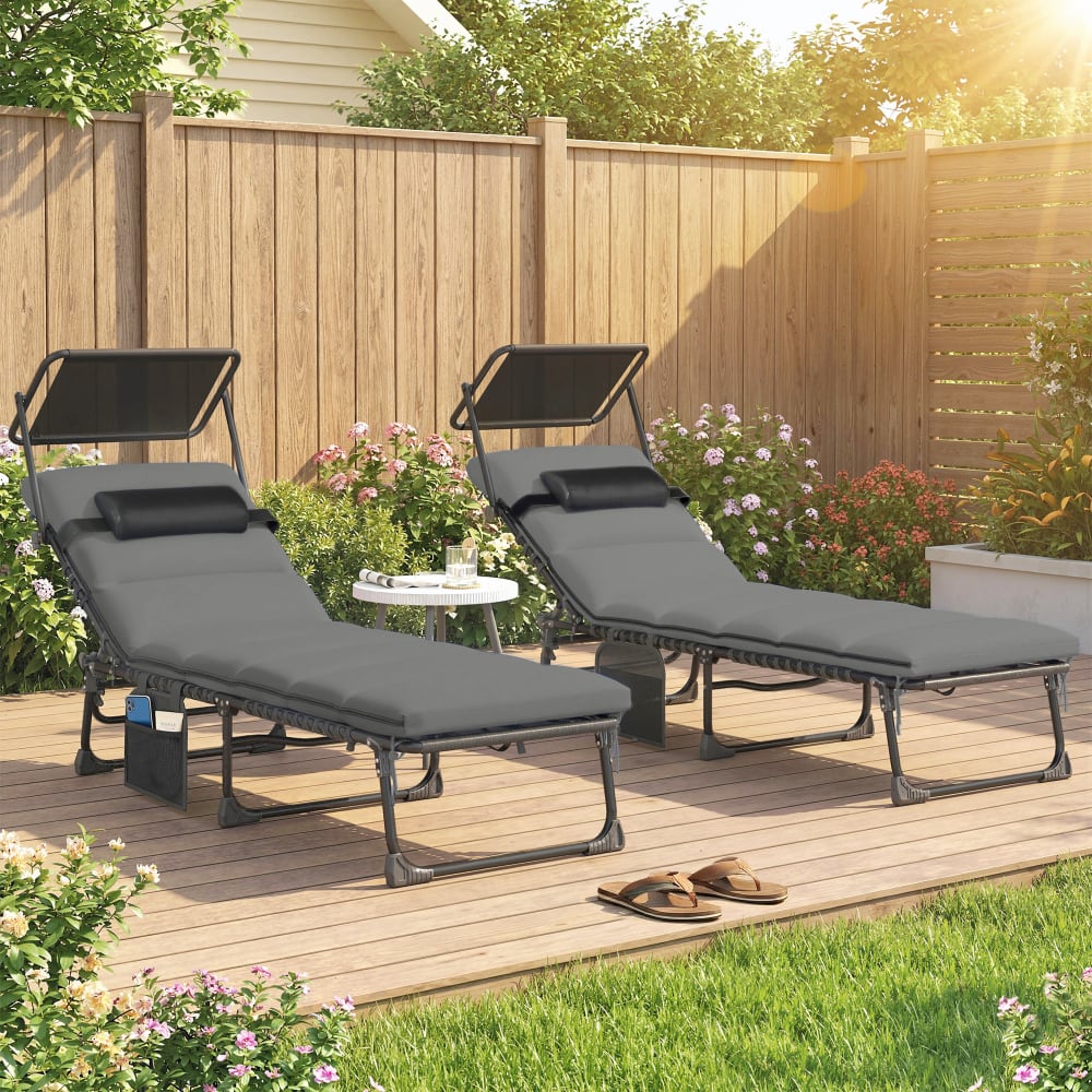 2 bains de soleil pliables pare-soleil métal gris foncé