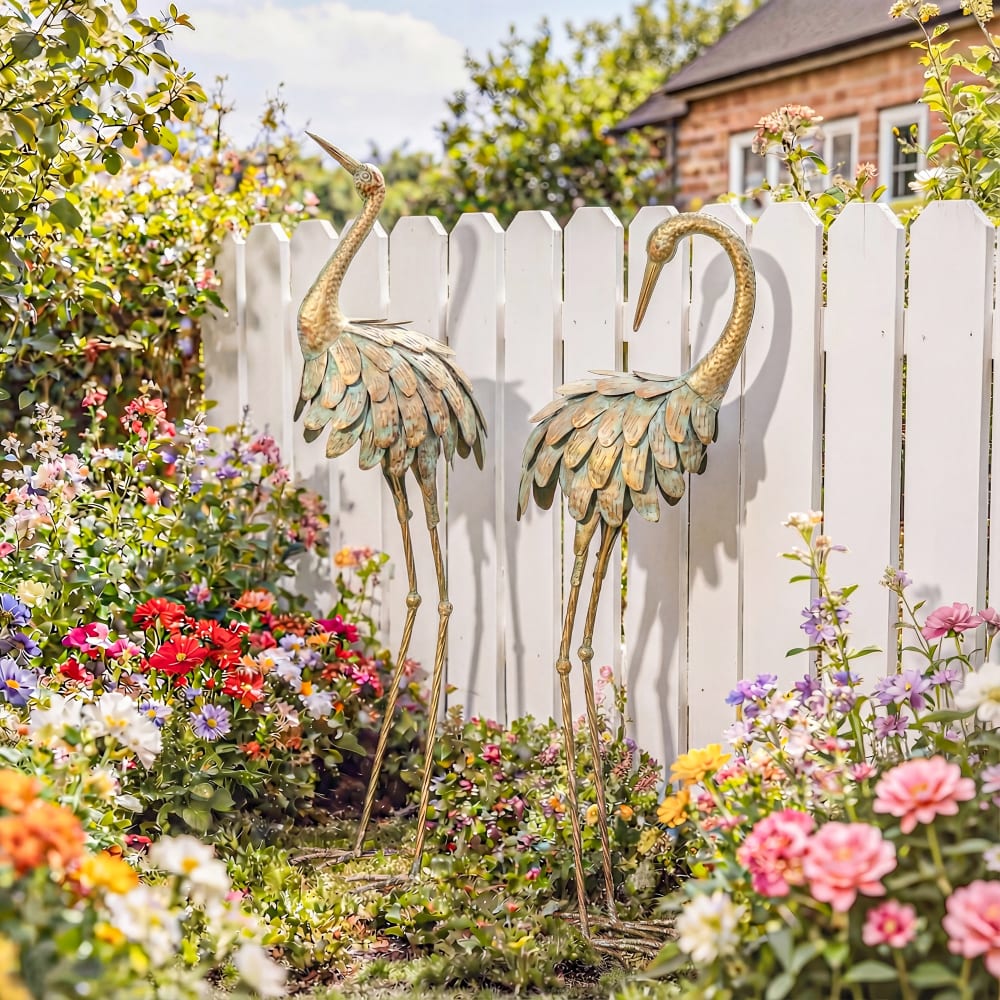 Outsunny 2er-Set Gartenfiguren aus Metall, 91/95cm, Gold-Blau style exotic Gold Metall