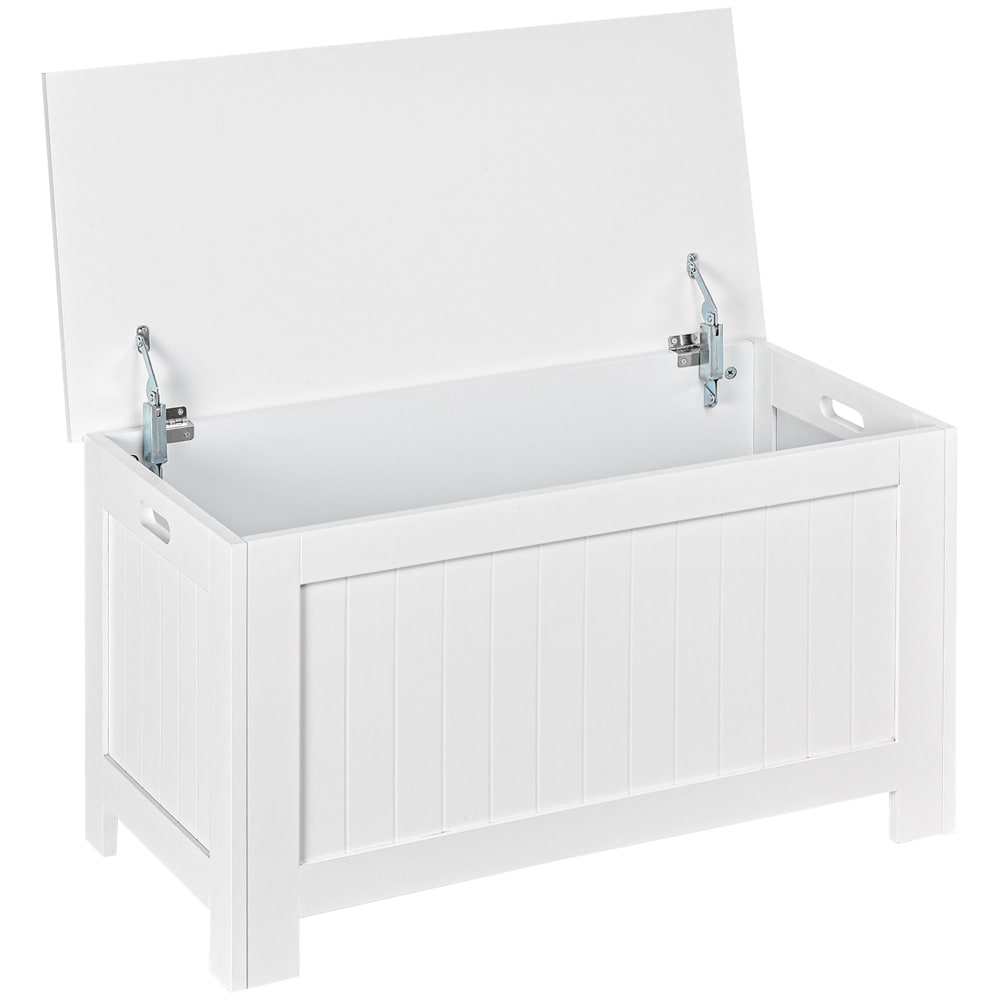Coffre de rangement couvercle rabattable en bois blanc Coffre de rangement couvercle rabattable en bois blanc