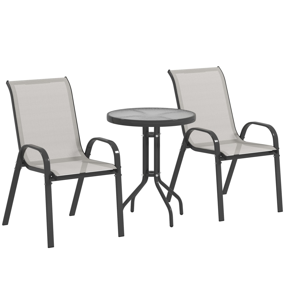 Outsunny Garten-Set: 2 stapelbare Sessel, Texteline, Hellgrau style modern - Stahl