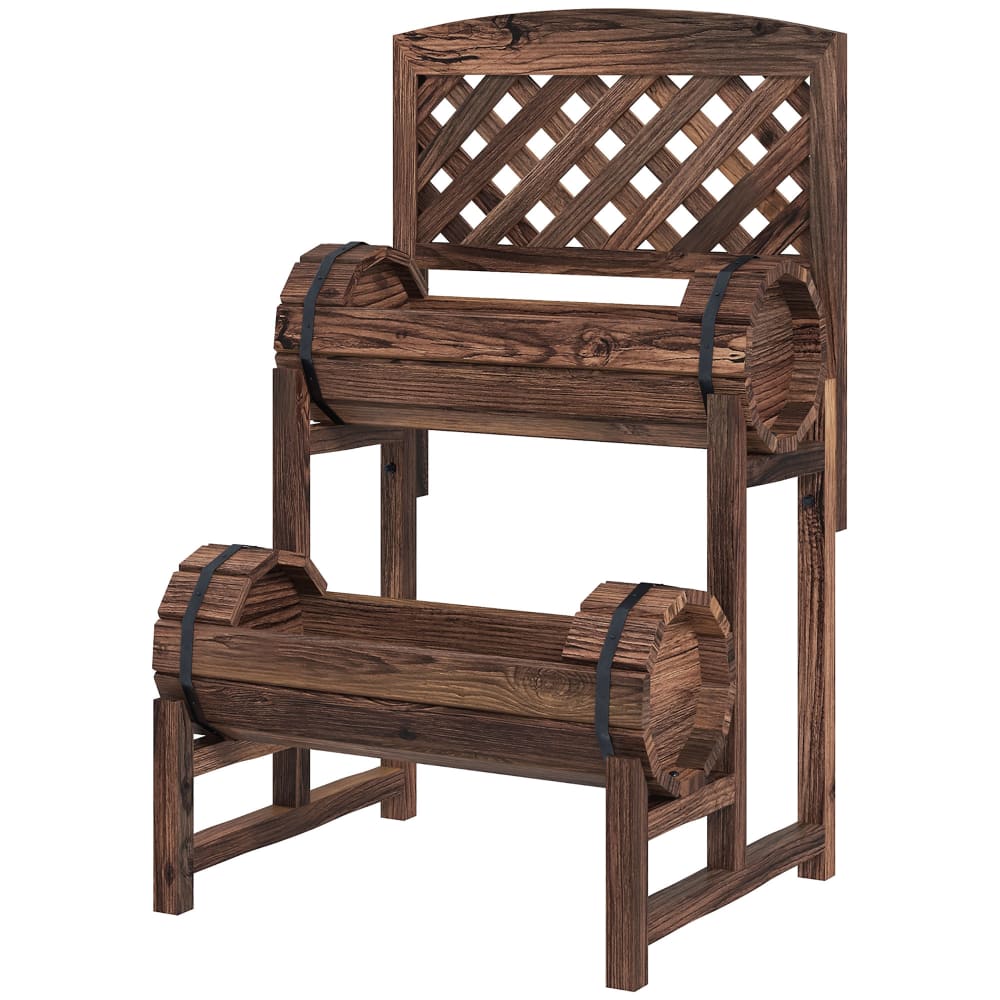 Jardinière sur pieds surélevée avec treillis 2 niveaux marron