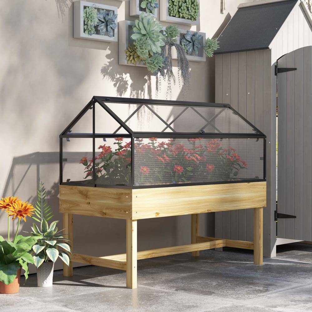 Mini serre jardinière surélevée Panneaux de Polycarbonate bois naturel