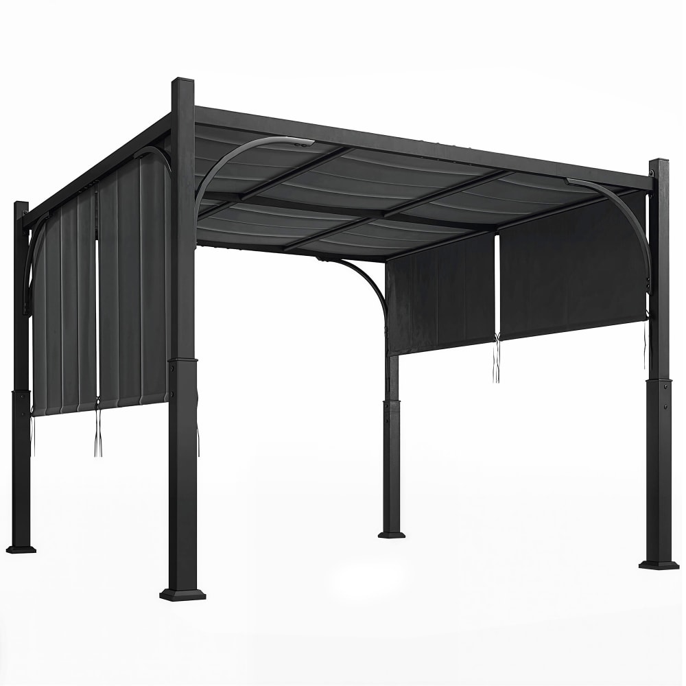 Pergola de jardin 3 x 3 m auvent coulissant métal galvanisé gris foncé