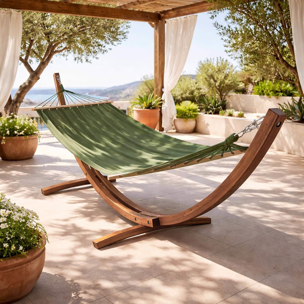 Hamac sur pied en bois vert cactus