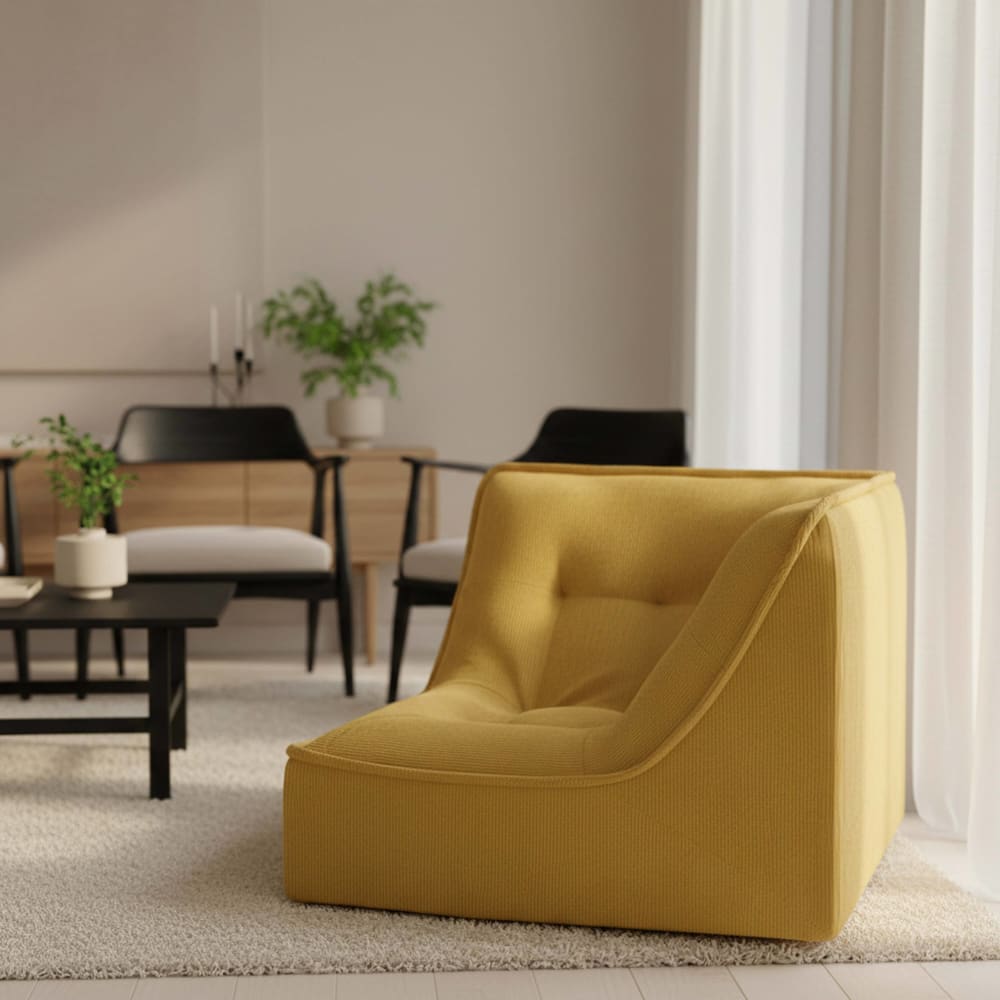 Fauteuil d'angle pour canapé modulable velours 90 x 90 x 70 cm jaune