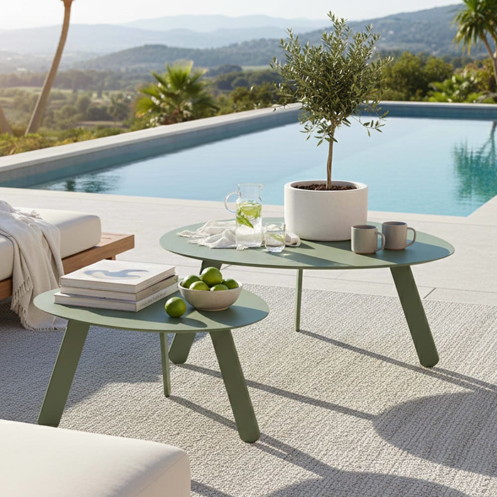 Lot de 2 tables basses gigognes de jardin vert sauge