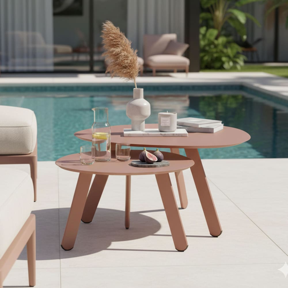 Lot de 2 tables basses gigognes de jardin argile