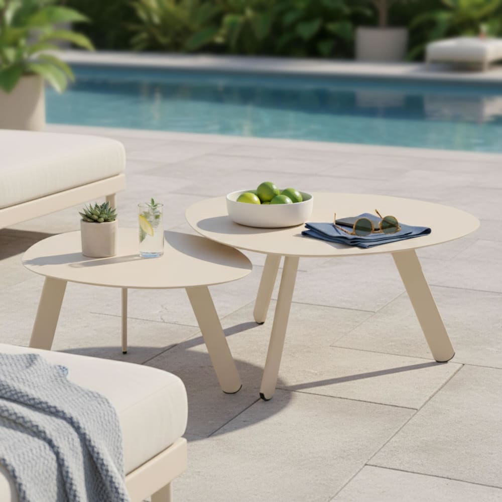Lot de 2 tables basses gigognes de jardin crème