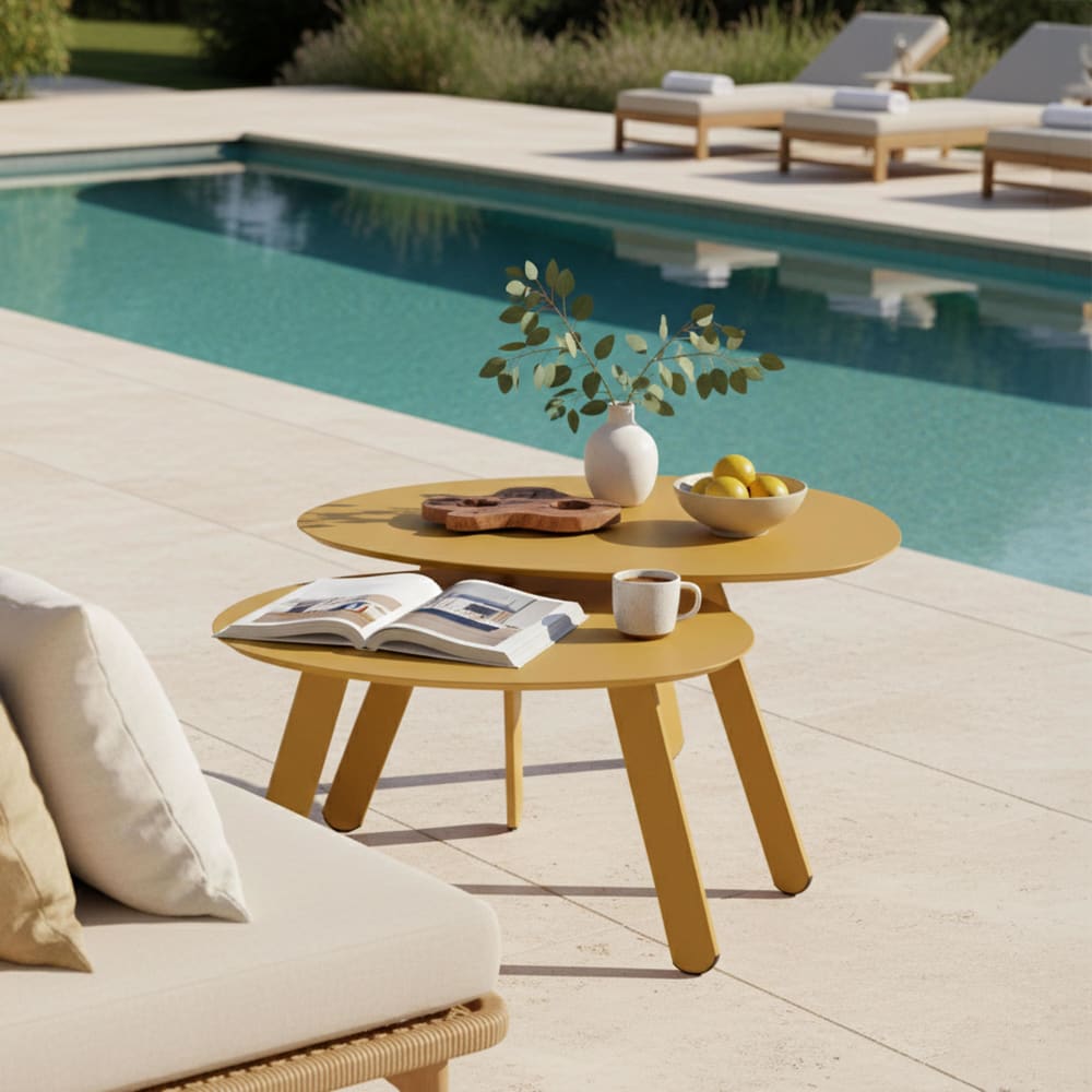 Lot de 2 tables basses gigognes de jardin jaune