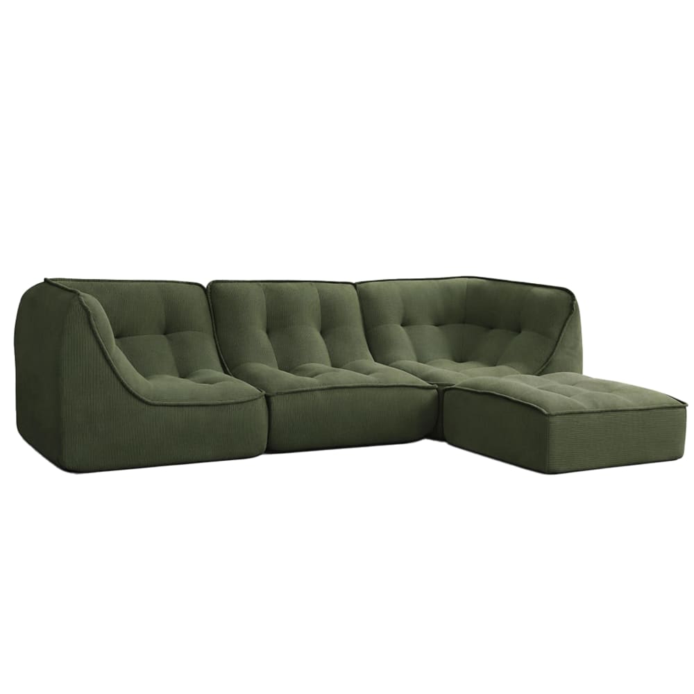 Canapé modulable avec pouf velours côtelé 260 x 165 cm 3 places vert