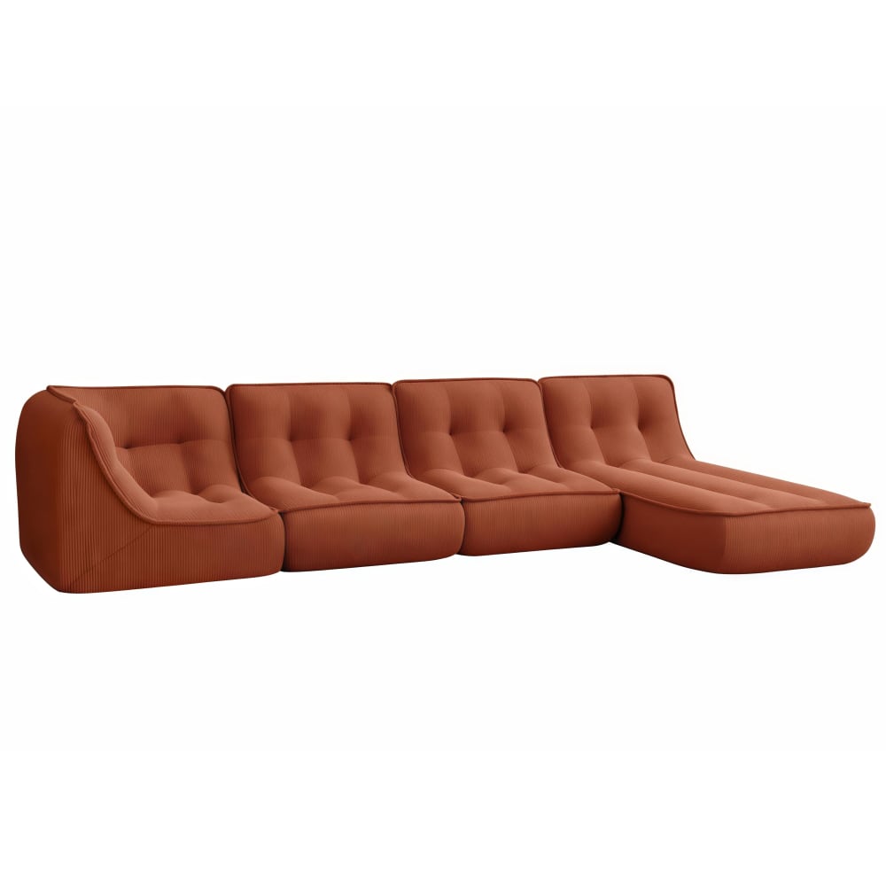 Canapé modulable avec méridienne velours 330 cm 4 places terracotta