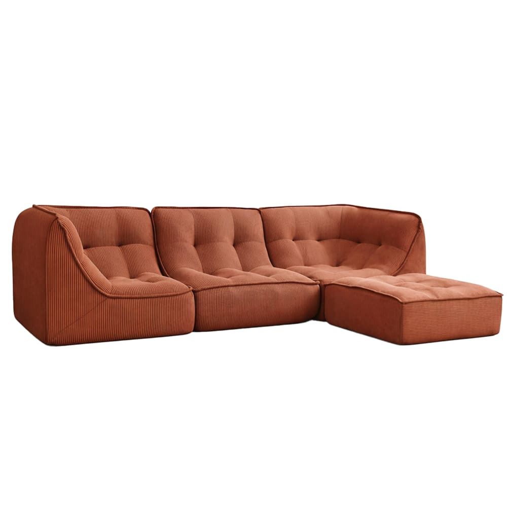 Canapé modulable avec pouf velours 260x165x70 cm 3 places terracotta