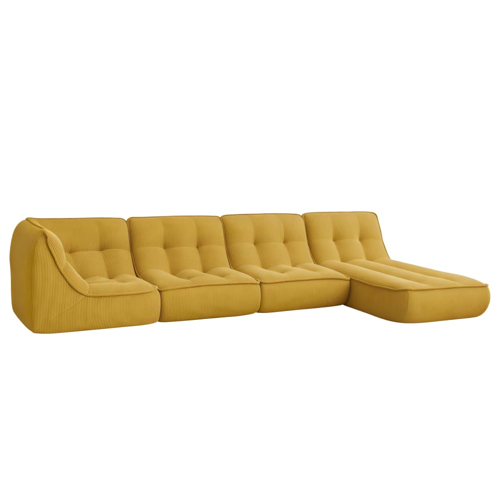 Canapé modulable avec méridienne velours côtelé 330 cm 4 places jaune