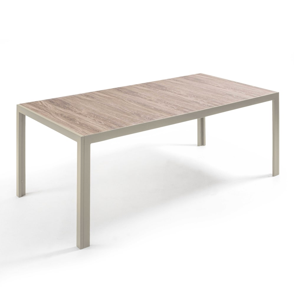 Table de jardin en aluminium et céramique effet bois 206 cm crème