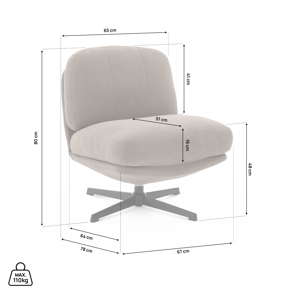 Drehsessel Cord – 80 x 78 x 67 cm, Taupe - Maisons Du Monde
