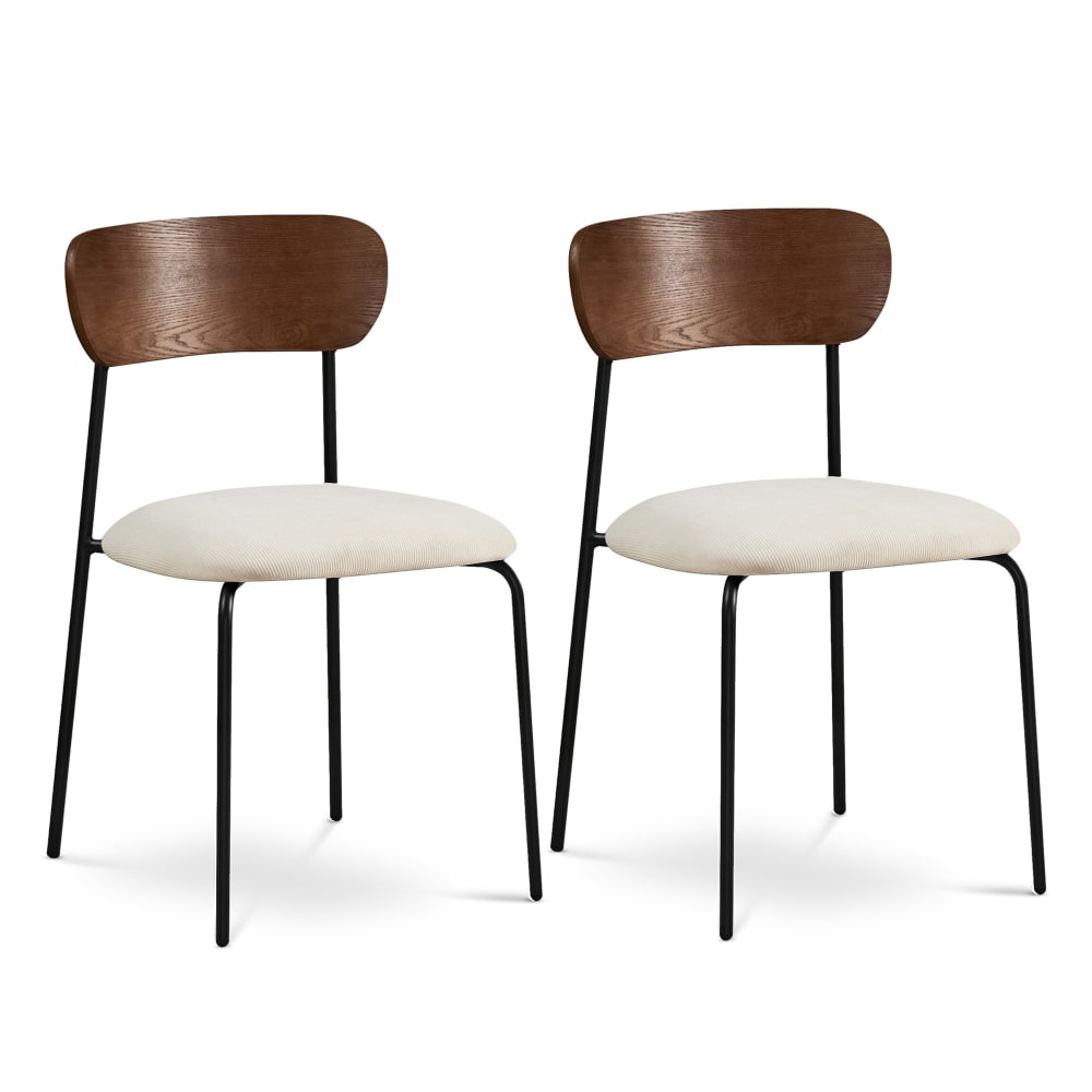 SICAAN 2er-Set Esszimmerstühle aus Cord Metallbeine 81 x 46 x 50,5 cm, Beige style classic chic Beige Pes - Polyester