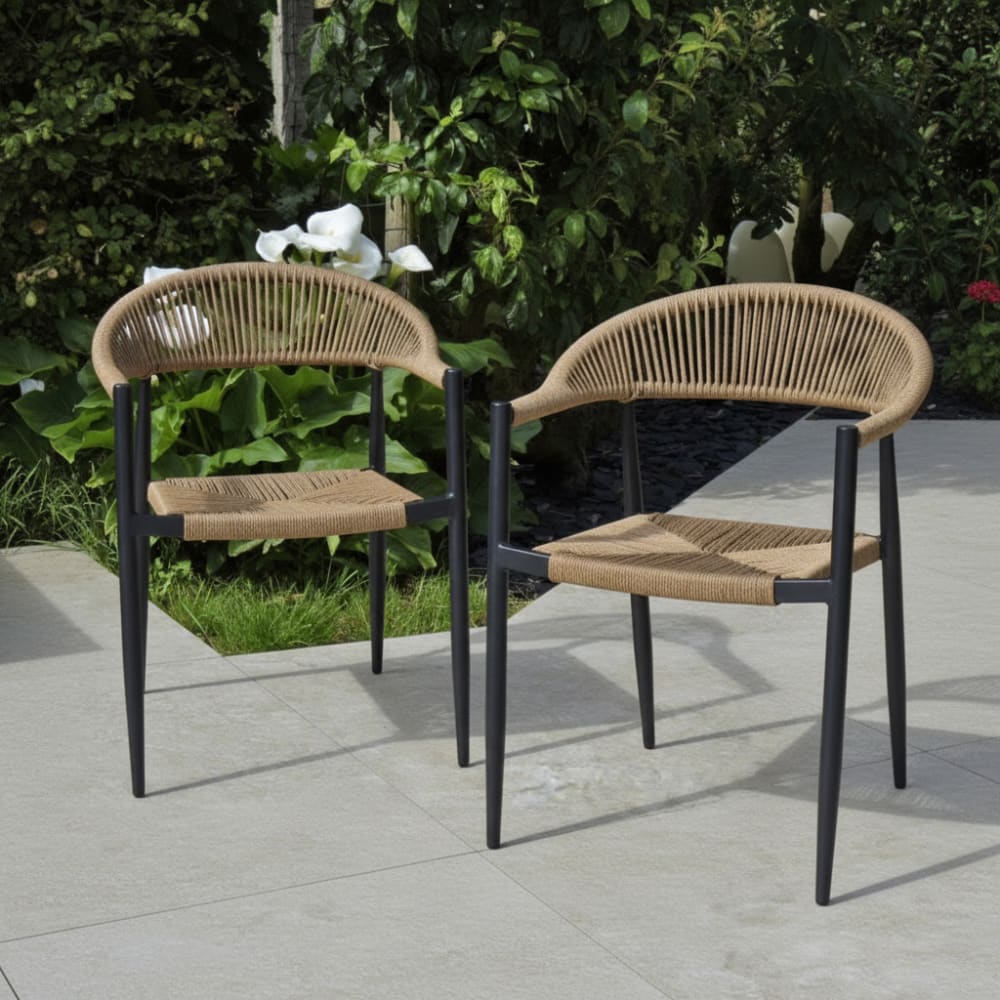 Fauteuils alu anthracite et corde tressée naturelle  (lot de 2)