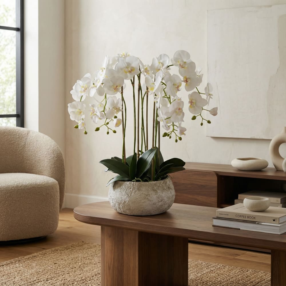 Composition d'orchidée 6 branches en pot artificielle blanche H70 - Maisons du Monde