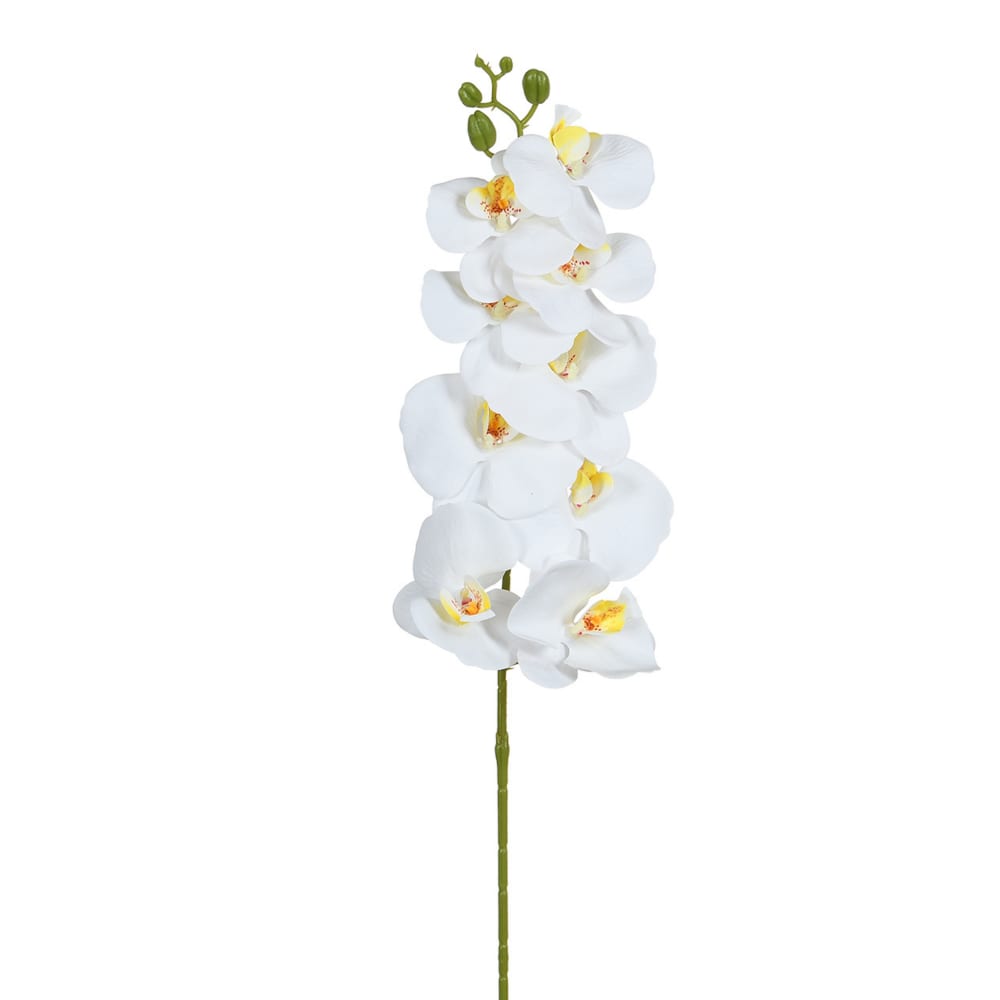 Tige d'orchidée artificielle blanche et pistil jaune h90