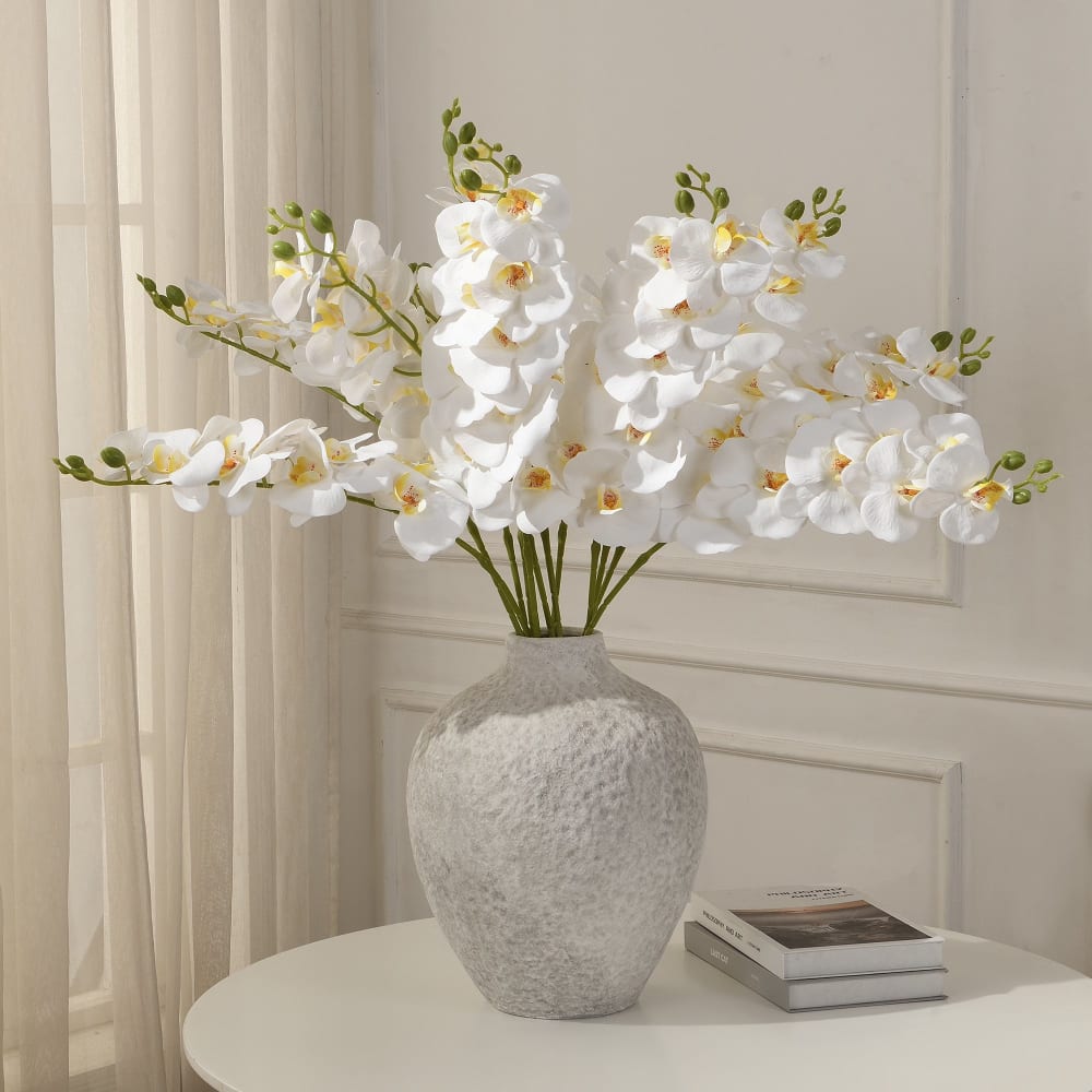 Tige d'orchidée artificielle blanche et pistil jaune h90 — vue 3