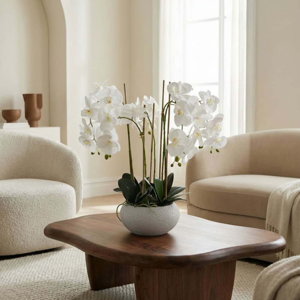 Composition d'orchidée 5 branches en pot artificielle blanche H65 - Maisons du Monde