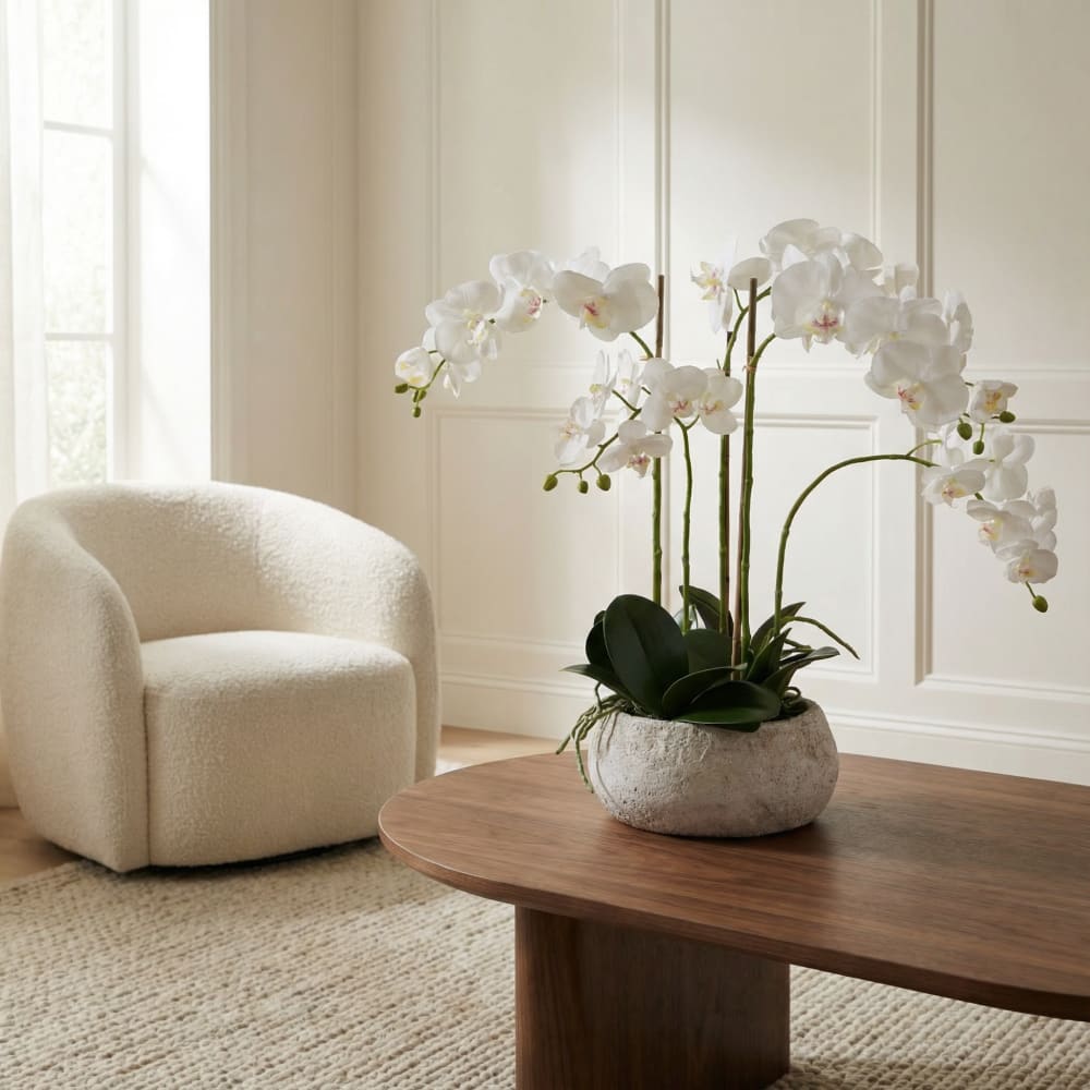 Composition d'orchidée 5 branches en pot artificielle blanche H60 - Maisons du Monde