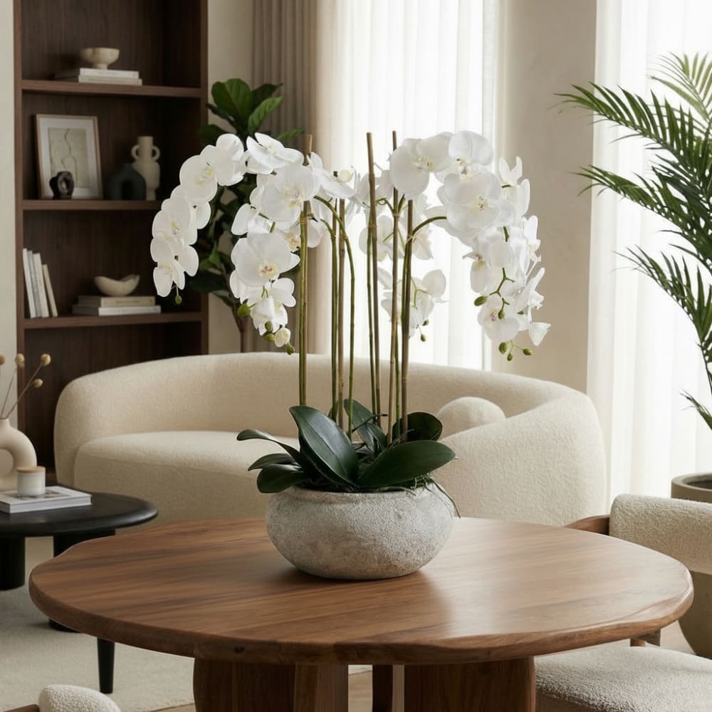 Composition d'orchidée 6 branches en pot artificielle blanche H85 - Maisons du Monde