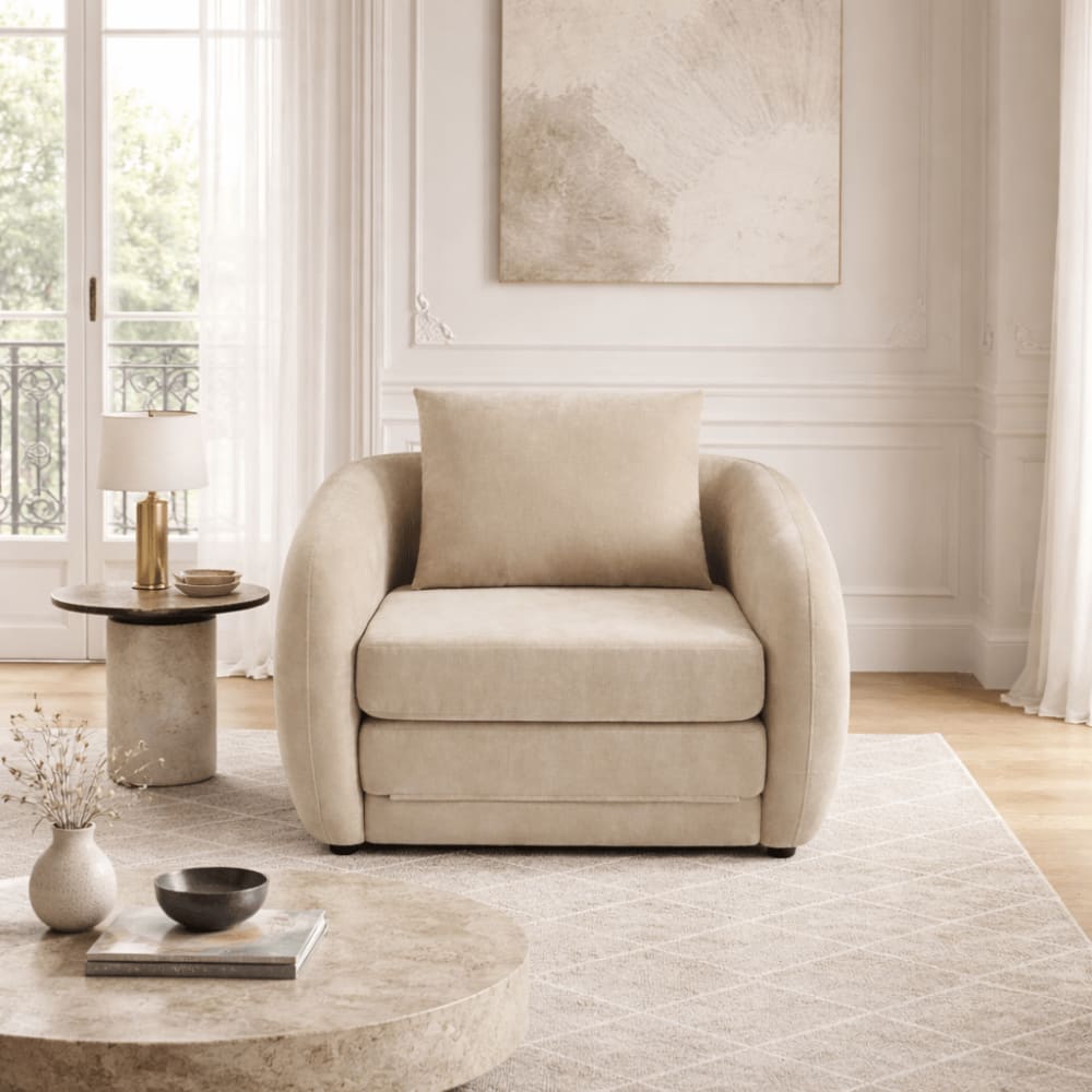 Fauteuil convertible tissu chenille 1 places grège